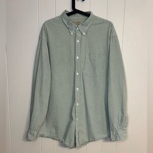 L.L. Bean Green And White Checkered Cotton Long Sleeve Button Down Shirt Size XL